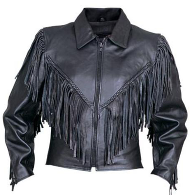 Leather Motorcycle Jacket - Women's - Braid and Fringe Design - AL2155-AL