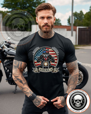Biker Wolf - 4th of July - Independence Day - Motorcycle - Unisex Heavy Cotton Tee