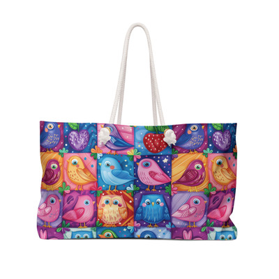 Birds in Squares Pattern - Multi Color - Weekender Bag - Tote