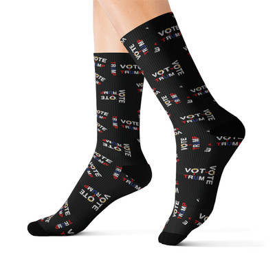 Vote Trump - Red White and Blue Text on Black Socks - Footwear - Sublimation Socks