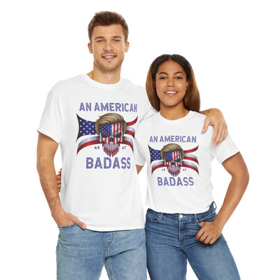 Trump - An American Badass - Make America Great Again MAGA - White - Unisex Heavy Cotton Tee