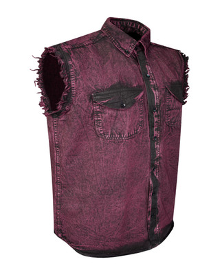 Denim Work Shirt - Men's - Burgundy - Sleeveless - Up To 5XL - MSLW-BURG-DL