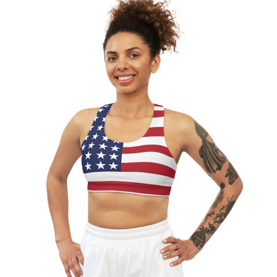 American Flag - Red White Blue - Stars and Stripes - Seamless Sports Bra