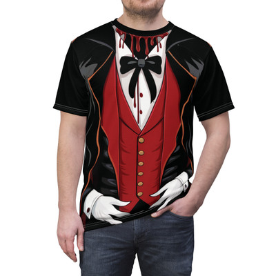 Halloween Vampire Cape - Vest Bow Tie Hands - Costume - Black Shirt - Unisex Cut & Sew Tee