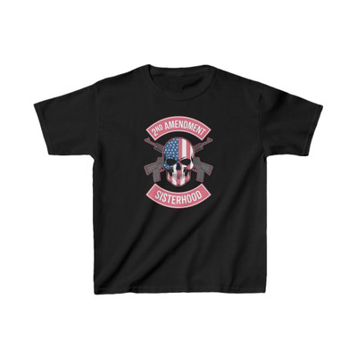 2nd Amendment Sisterhood - 2A - Rocker Patch Skull - Multiple Colors - Trendy Baby Tee for Women - T-Shirt - Kids Heavy Cotton™ Tee