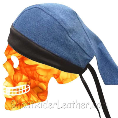 Blue Denim Skull Cap - Black Leather Trim - AL3398-AL