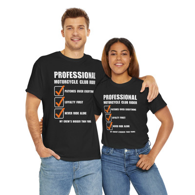 Professional Motorcycle Club Rider - Checklist - Funny T-Shirt - Color Choices - Unisex Tee