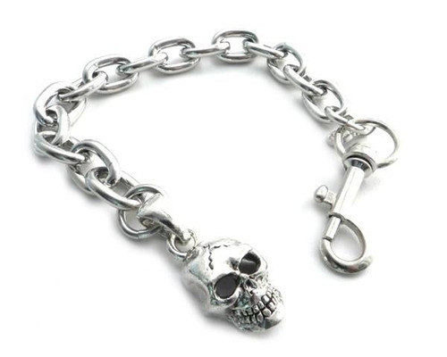 Link Chain Bracelet - Unisex - Chrome - Skull - 8" - Biker Jewelry - BC11-SKXL-DS