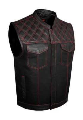 Leather and Denim Vest - Men's - Motorcycle Club - Red Thread - Up To 64 - MV78024-DP-RT-BD-DL