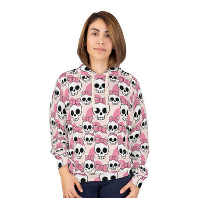 Cute Skull and Bow Unisex Pullover Hoodie for Everyday Style
