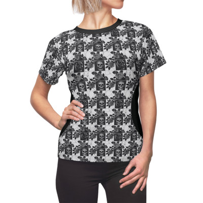 Grayscale Roses and Skulls - Women's Cut & Sew Tee - T-Shirt