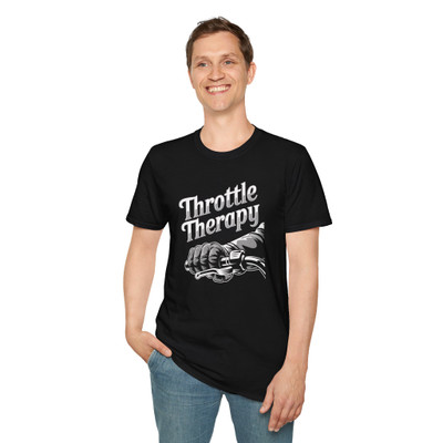 Throttle Therapy - Gloved Hand Gripping the Throttle - Motorcycle - Color Choice - Unisex Softstyle T-Shirt