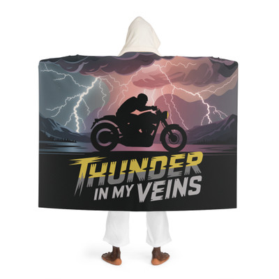 Cozy Hooded Sherpa Fleece Blanket | Biker Motorcycle | Thunder in My Veins - Rider
