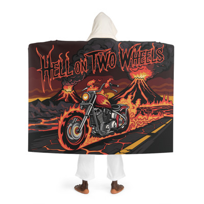 Cozy Hooded Sherpa Fleece Blanket | Biker Motorcycle | Hell on Two Wheels - Volcanos Flames