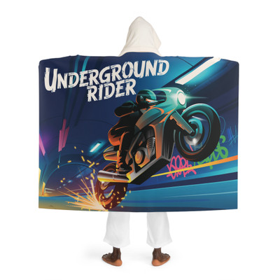 Cozy Hooded Sherpa Fleece Blanket | Biker Motorcycle | Underground Rider - Neon Tunnel