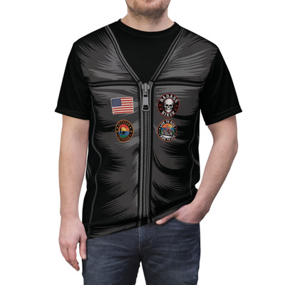 Badass Biker Unisex Tee - Edgy Leather Vest Graphic T-Shirt for Motorcycle Enthusiasts