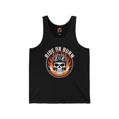 Tank Top - Ride or Burn - Skull Biker Helmet Goggles - Unisex Jersey Tank