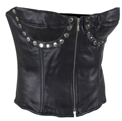 Leather Bustier Top - Women's - Black - Studded - Corset - SK1009-07-DL