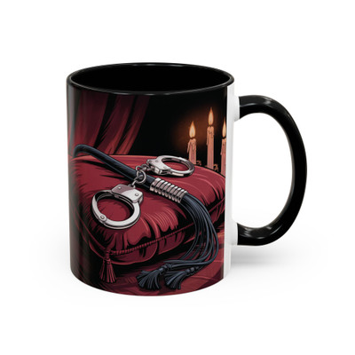 Seductive Handcuff Accent - Candles and a Whip - Bondage Theme - Choice of Colors - Coffee Mug - 11 & 15oz