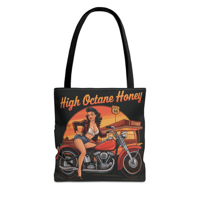 Biker Chick Tote Bag - High Octane Honey Pinup Girl - Rt 66 Diner - Vintage Motorcycle - Color Choice