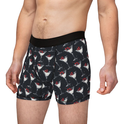 Martini Glass with Poppin' Cherries on Black Background - Innuendo - Biker Apparel - Undies - Men's Boxers