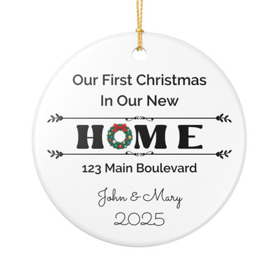 Personalized First Christmas New Home Ornament, Custom Ceramic Decoration, Holiday Keepsake, Home Sweet Home Decor, Home Owner.