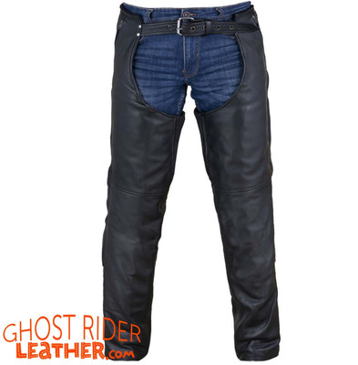 Leather Chaps - Men's or Women's - Stretch Thigh - Up To Size 12XL - Premium Leather - C4334-77-DL