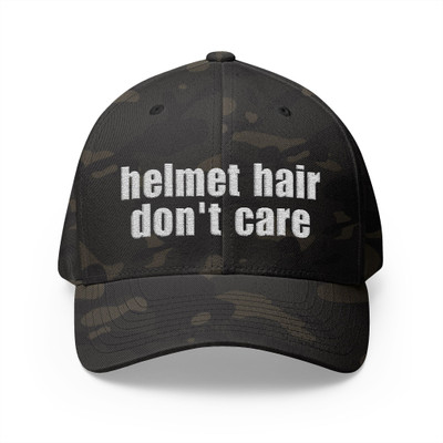 helmet hair don't care Embroidered Cap — Camo or Solid Colors - Motorcycle Hat