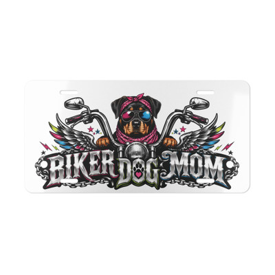 Vanity Plate - "Biker Dog Mom" Chrome Motorcycle - Rottweiler - License Plate