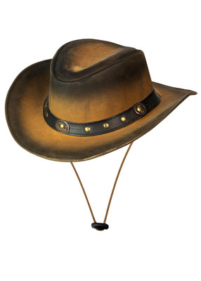 Cowboy Hat - Men's - Crackle Finish - Leather - Outback - Brass Concho - HAT27-DL