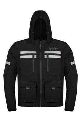 Leather with Mesh Motorcycle Jacket - Men's - Black - Removeable Armor - Hoodie - Up To 4XL - T-MJ443-DL