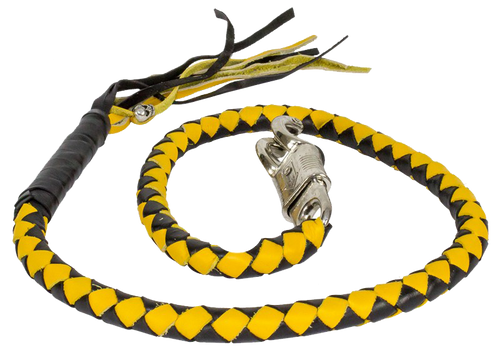 Get Back Whip in Black and Yellow Leather - 42 Inches - Motorcycle Accessories - GBW8-11-DL