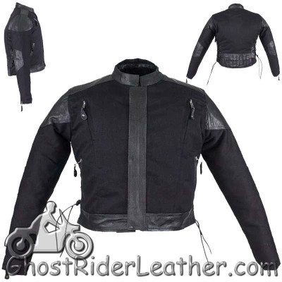 KiRC Black Denim and Leather Motorcycle Jacket with Side Laces - SKU GRL-KD345-DL