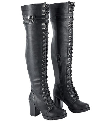 Motorcycle Boots - Women's - Knee High - Chunky Heel and Zipper - MR-BTL7003-DL