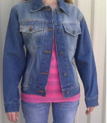 Women's Blue Denim Jacket with Rub Off On Front and Back - AL2990-AL.