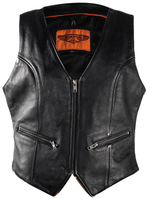 Leather Motorcycle Vest - Women's - Naked - Zippers - LV8507-11-DL
