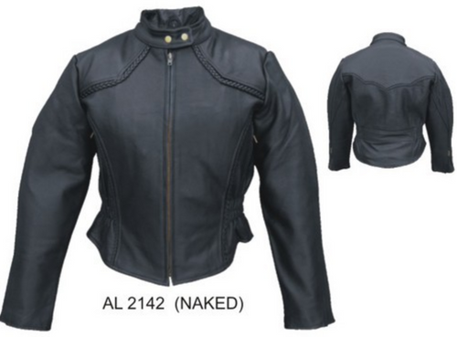 Biker Leather Jacket - Women's - Racer Style - Braid Trim - AL2142-AL
