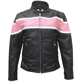 Leather Motorcycle Jacket - Women's - Racer - Pink Stripe - AL2173-AL