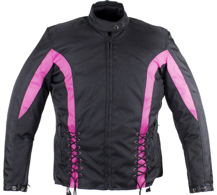Ladies Textile Racing Jacket In Black and Pink - SKU LJ266-CCN-PINK-DL