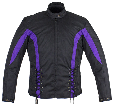 Ladies Textile Racing Jacket In Black and Purple - SKU LJ266-CCN-PURP-DL