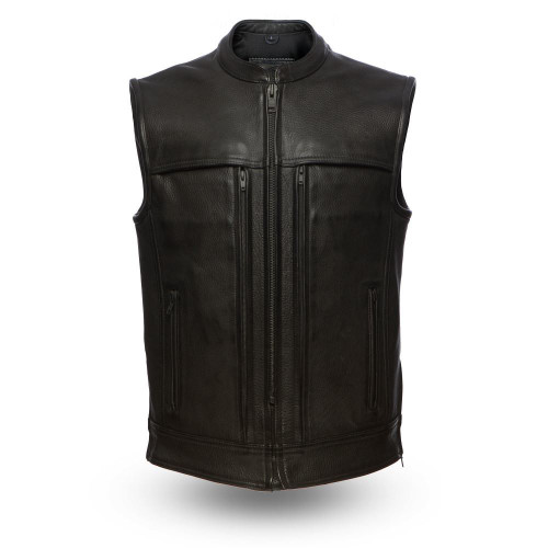 Leather Motorcycle Vest - Men's - Up To 5XL - Rampage - Club Style - FIM649CP