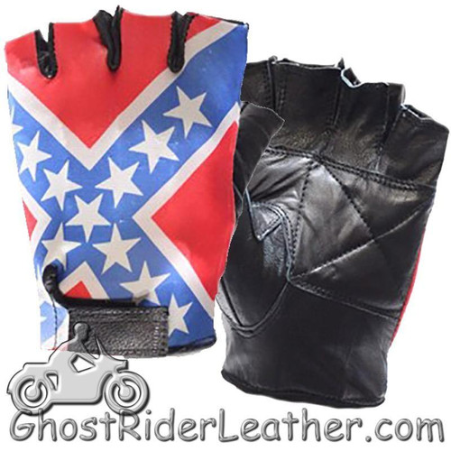 Rebel Flag Fingerless Biker Leather Motorcycle Gloves Confederate GL2038DL