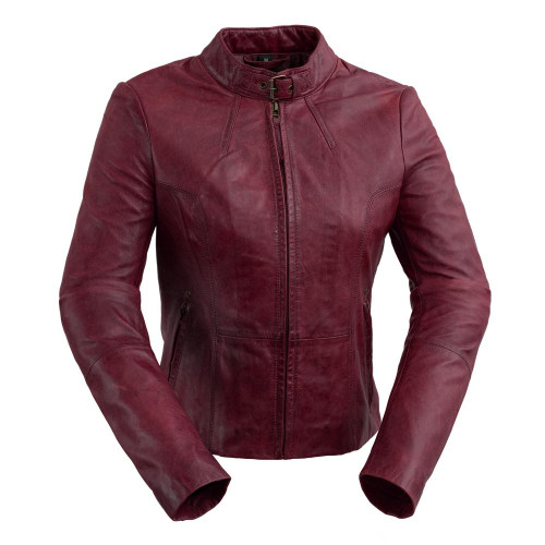 Rexie - Women's Leather Motorcycle Jacket - Sangria - Navy Blue - Dark Cognac - WBL1383-WB