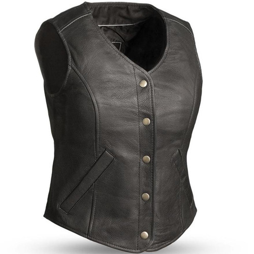 Leather Motorcycle Vest - Women's - Concealed Carry - Derringer - FIL565RCSL-FM