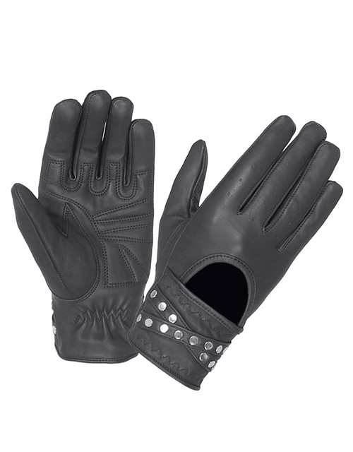 Women's Leather Biker Gloves With Studs - Motorcycle Riding Gloves - SKU 8295-00-UN