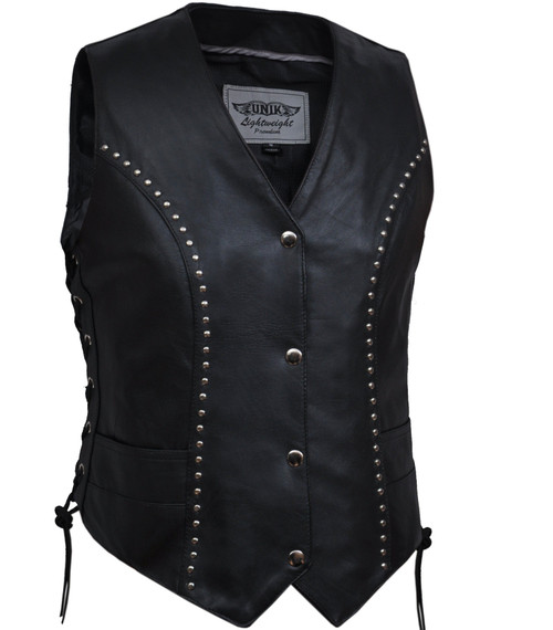 Leather Motorcycle Vest - Women's - Black Paisley Lining - Side 