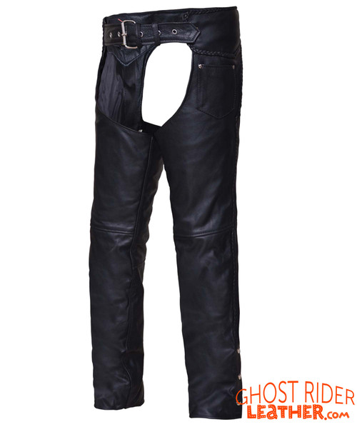 Leather Motorcycle Chaps - Unisex - Braid Design - 700-K-UN