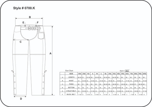 Leather Motorcycle Chaps - Unisex - Braid Design - 700-K-UN Size Chart