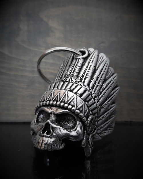 Indian Skull - Pewter - Motorcycle Spirit Bell - Made In USA - SKU BB69-DS