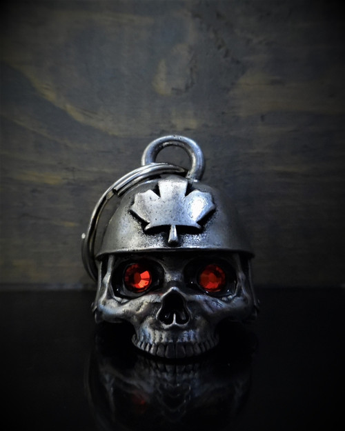 Canadian Helmet Skull Diamond - Pewter - Motorcycle Gremlin Bell - Made In USA - SKU BB71-DS